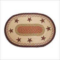 Braided Printed Mats - Wool, Mini Round Shape, Brown Color | Woven Technics, Stylish Floor Decor With Unique Printed Pattern