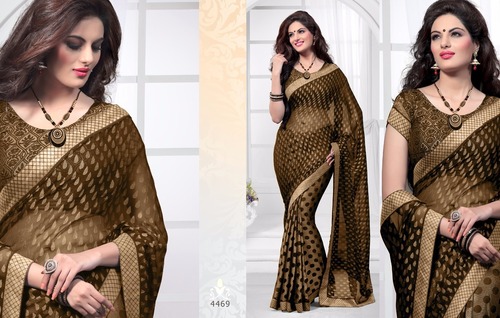 LADIES SAREE - Net Fabric, 5.5 Meters, Brown | Embroidery Work, Elegant Design, Comfortable Fit, Party Wear