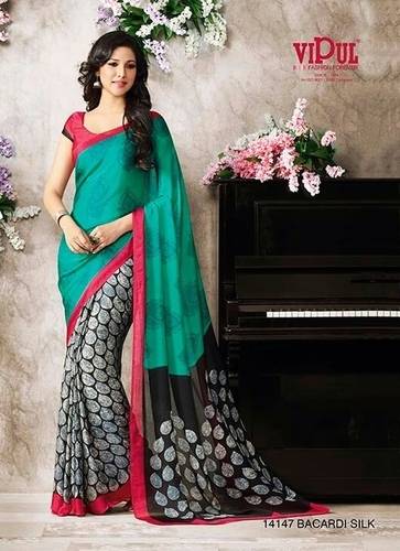 Vipul Printed Sarees - Georgette, Teal | Elegant Design, Trendy Style, Soft Fabric, Vibrant Colors, Comfortable Fit