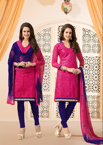 Pink Embroidered Heavy Chanderi Material Suit With Dupatta