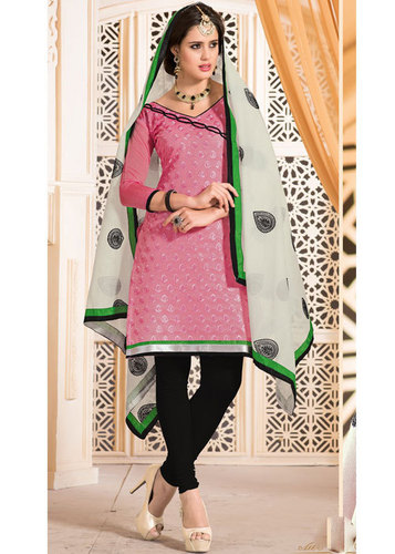 Pink Embroidered Heavy Chanderi Material Suit With Dupatta