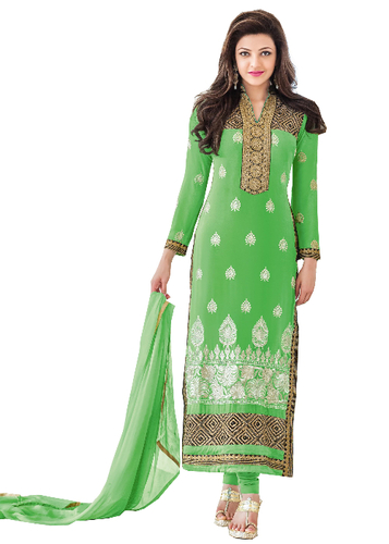 Light Green Embroidered Georgette Semi-Stitched Suit With Dupatta - Georgette Fabric, Elegant Party Wear, Comfortable Fit