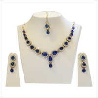 Blue Diamond Set - Gold Plated Alloy, 16 Inches, Blue | Elegant Design, Shiny Finish, Delicate Craftsmanship, Easy Care