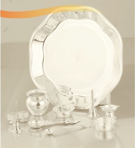 Silver Glossy Pooja Thali Set