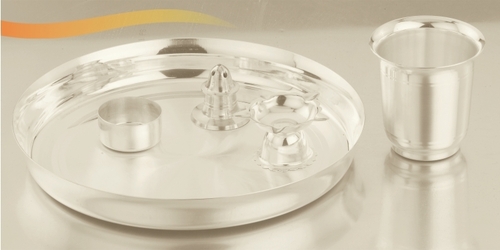 Silver Plain Pooja Thali Set