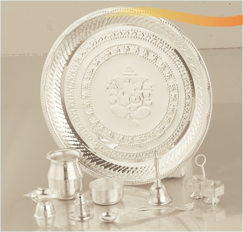 Round Silver Pooja Thali Set