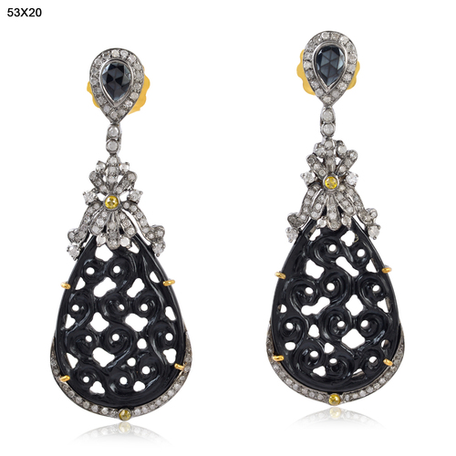 Black Onyx Carved Earring