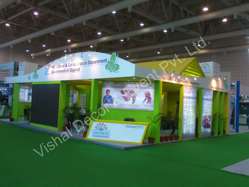 Gujarat Agro - Aluminum & Fabric Trade Show Booth 10x10 ft, Green, Modular Design, LED Lighting, Durable Structure
