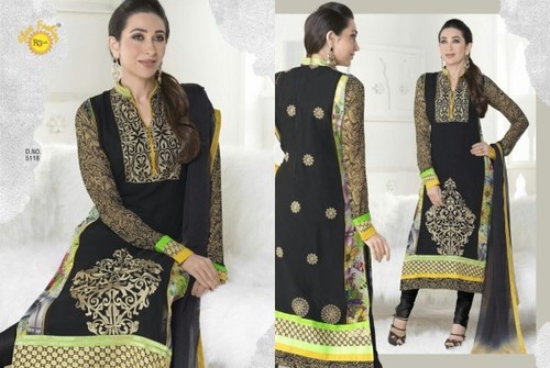 Black Fabric Goergette Suit 