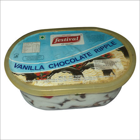 Vanilla Chocolate Ice Cream - Plastic Container, 500g Size | White Color, Made with Milk, Cream, and Sugar