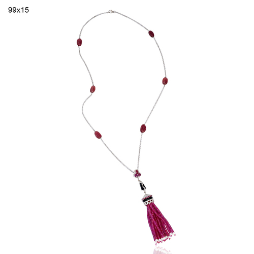 Ruby Pearl Tassel Necklace