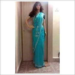 Moti Work Sarees - Silk, 5.5 Meters, Teal | Unique Moti Embroidery, Elegant Design, Dry Clean