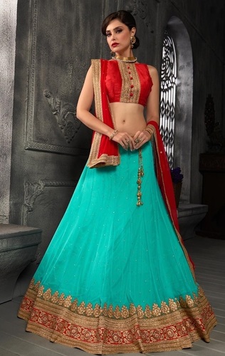 Aquamarine-Blue-and-Red-Color-Lehenga