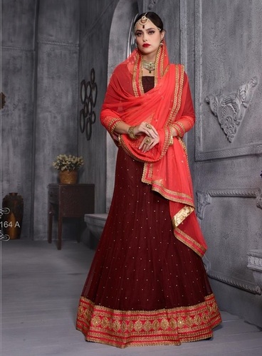 Maroon-Peach-Lehenga