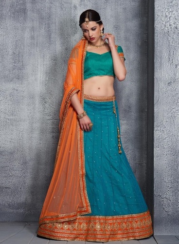 Aqua-Marine-Blue-and-Orange-Color-Lehenga