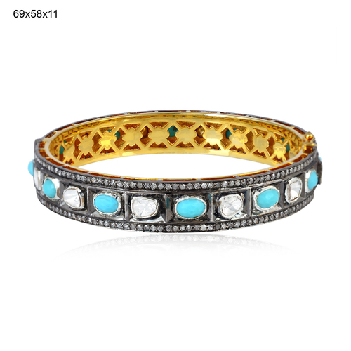 Gold 18Kt Turquoise Diamond Bangles Jewelry Diamond Carat Weight: 5.15 Carat