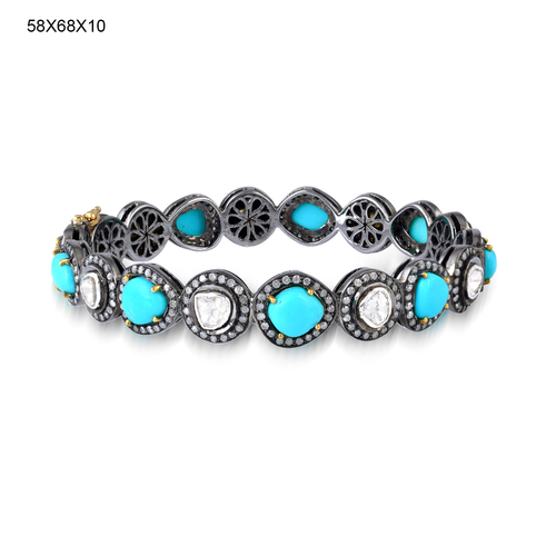 Turquoise Uncut Diamond Bangle