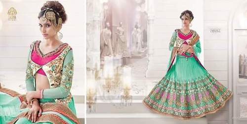 Samaira Lehengha 2 - Bangalori Silk, 54 Inches, Green | Elegant Embroidered Wedding Lehenga Choli, Customizable Size