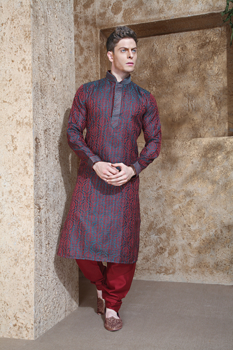 Mens Pintuck Kurta - Silk Blend, Knee-length, Dark Grey | Comfortable Fit, Elegant Look, Perfect Occasion, Stylish Design