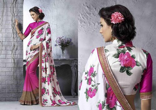 Fashionable Silk Georgette Printed Saree - Georgette, Silk Fabric, Silk Blouse, Floral Print | Elegant Design, Soft Fabric, Casual & Party Wear, Dry Clean