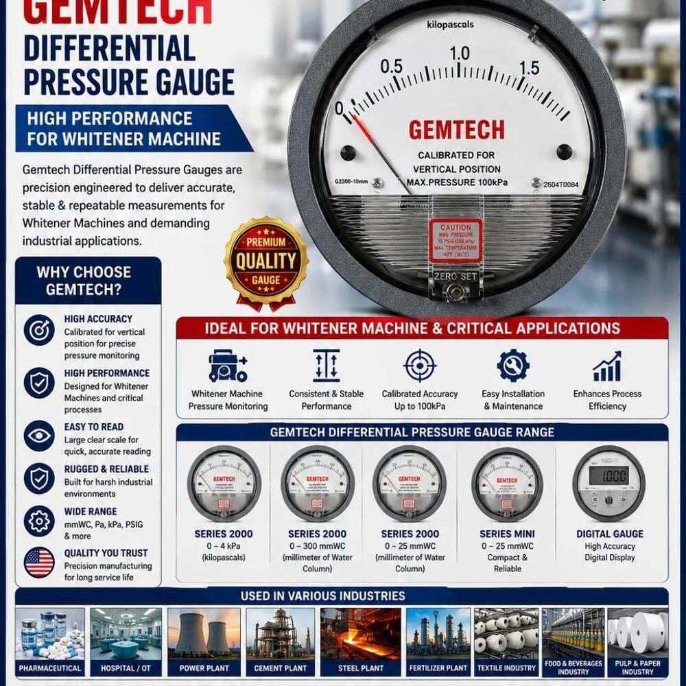 GEMTECH Differential Pressure Gauge Near Chand Mohalla Delhi  D.P. Engineers supplies