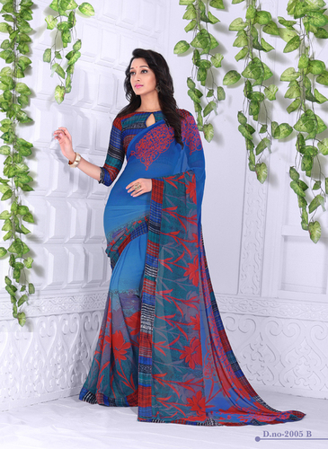 PRINTED BORDER SAREES WITH PRINTED FANCY BLOUSE