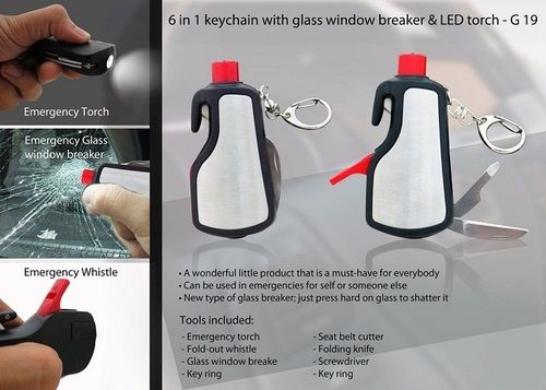 6 In 1 Keychain With Glass Window Breaker & Led To