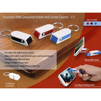 Keychain with concealed mobile stand and screen cl