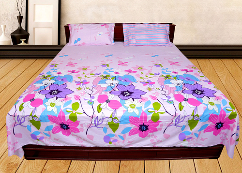 Cotton Bed Sheet Floral - 90x100 Inch Lavender, 2 Pillow Covers | Soft Texture, Easy Wash, Stylish Look
