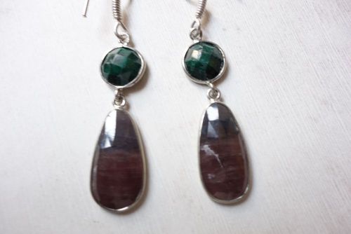 Sapphire Earrings - Sterling Silver Plated, Green & Brown Natural Sapphire with Dichroic Effects