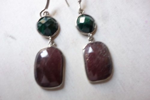 Sapphire Earrings - Sterling Silver Plated, Green & Brown Natural Dichroic Sapphire | Fashion Jewelry with Dichroism Effects