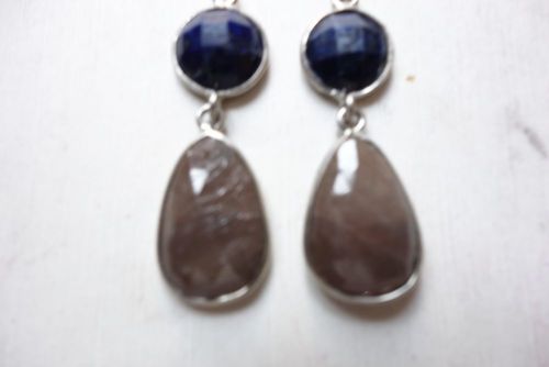 Sapphire Earrings - Sterling Silver Plated, Natural Blue & Brown Dichroic Effect, Weight 2-10 Grams
