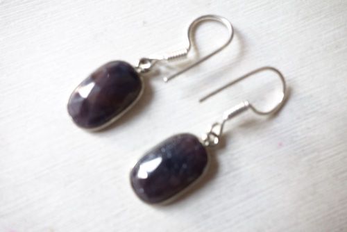 Sapphire Earrings - Sterling Silver Plated, Brown Natural Sapphire with Dichroic Effects