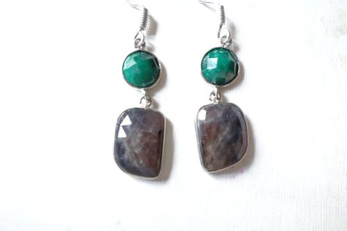 Sapphire Earrings - Sterling Silver Plated, Natural Red & Brown Dichroic Effects