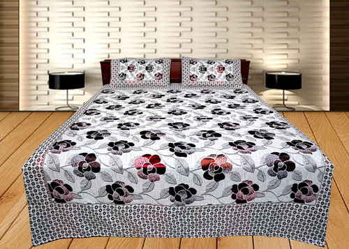 Poly Cotton Bed Cover Floral - 90x100 Inch Grey, Soft Texture, Easy Wash, Double Bed with Two Pillow Covers