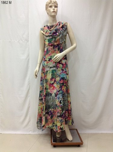 Western Top - Silk Maxi Size M, Multicolor | Customizable Fit, Sleeveless Cowl Neck, Soft Fabric, Relaxed Fit