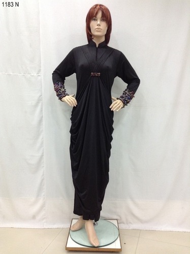 Abaya - Polyester, Made to Measure, Black | Button Closure, Customizable Fit, Elegant Design, Comfortable Fabric, Modern Style, Versatile Wear, Modest Maxi Length, Mandarin Neckline, Long Sleeve