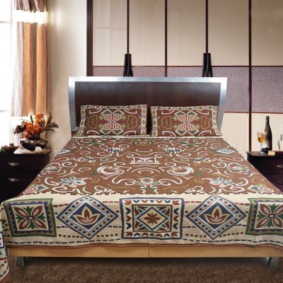 Cotton Bed Cover Geometric - 90x100 Inch, Brown | Soft Texture, Easy Wash, Handloom Design