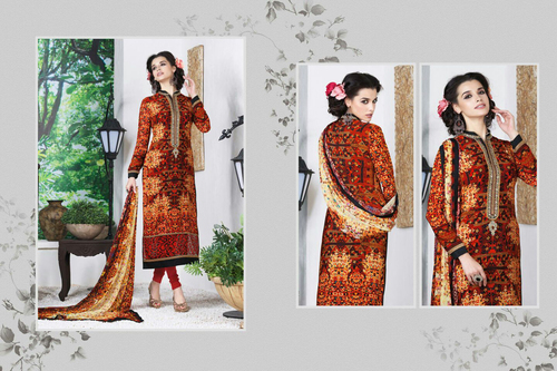 Red , Black color crape Suit