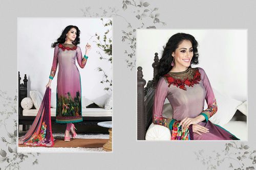 Pink & Multi Color Crape Suit