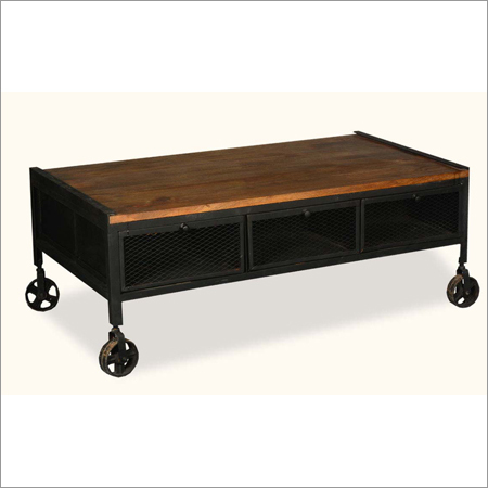 Vintage Style Industrial Trolley - Metal & Wood, 48x24x18 Inches, Black | Durable Design, Mobile Storage, Three Drawers