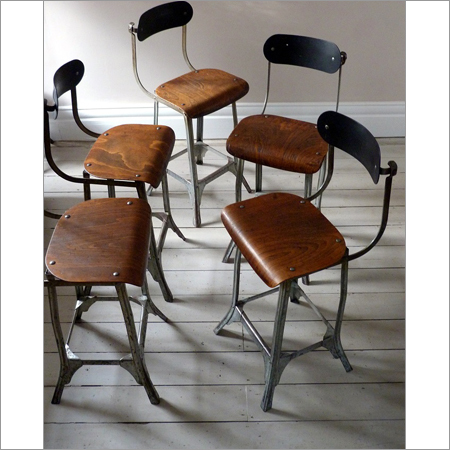 Vintage Style Industrial Chair - Wood & Aluminum Base, Brown | Comfortable Seating, Durable Backrest, Sturdy Frame, Footrest, Custom Sizes