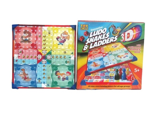 Ludo, Snakes & Ladders 3D - Cardboard, 25x25 cm, Multicolor | Family Fun, Interactive, Educational Board Game, Portable, 2-4 Players
