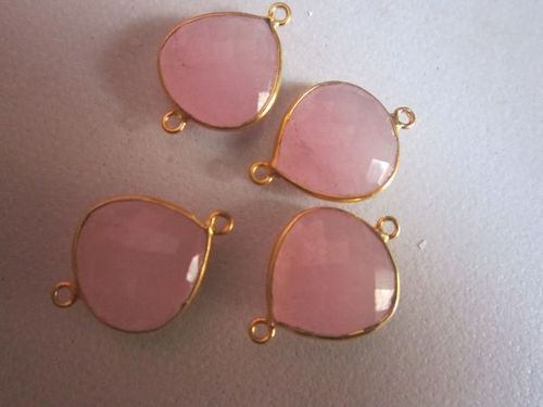 Connectors - 18K Gold Plated, 17mm Pink Chalcedony Heart Shape | Natural Pear Cut Stone Design, 4 PCS
