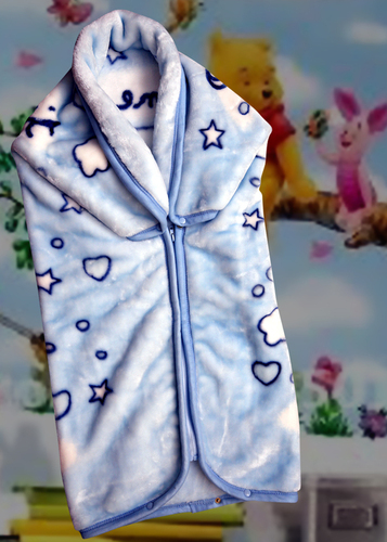 Soft Woolen Two in One Baby Sac - Woolen, 1-1.5 Years, Light Blue | Soft Texture, Cartoon Design, Easy Care
