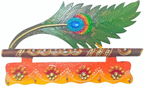 Wooden 5 pin More Pankh Key Hanger Handicraft
