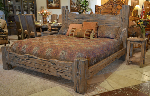 Wooden Bed - Reclaimed Wood King Size Gray, Rustic Hand-crafted Sturdy Frame