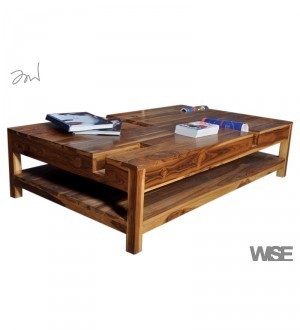 Coffee Table 014 - Solid Wood, 60x120x45 cm, Natural Finish | Spacious Top, 2 Drawers, 1 Shelf, Easy Assembly