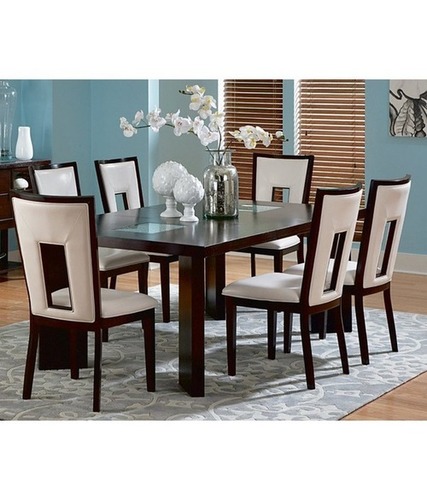 Dinning Set - Wood & Fabric, 72x48x30 Inches, Dark Brown | Modern Style, Spacious Seating, Glass/Wood Tabletop