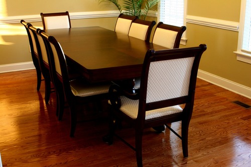 Dinning Set - Wood & Fabric, 10ft x 4ft Table, Dark Brown | Elegant Design, Spacious Seating, Comfortable Chairs